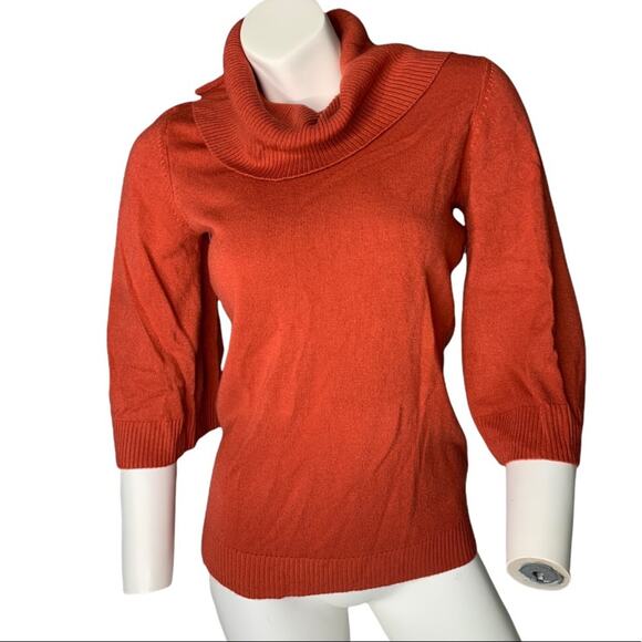 Rust orange wide 1/2 sleeves knit cowl turtleneck Hampshire Studio Small - Picture 1 of 4